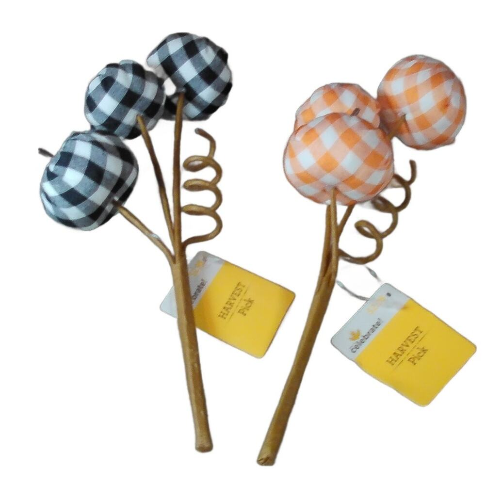 Harvest Pick Lot Plaid/Gingham Pumpkin Decoration Orange & Black Celebrate! NWT